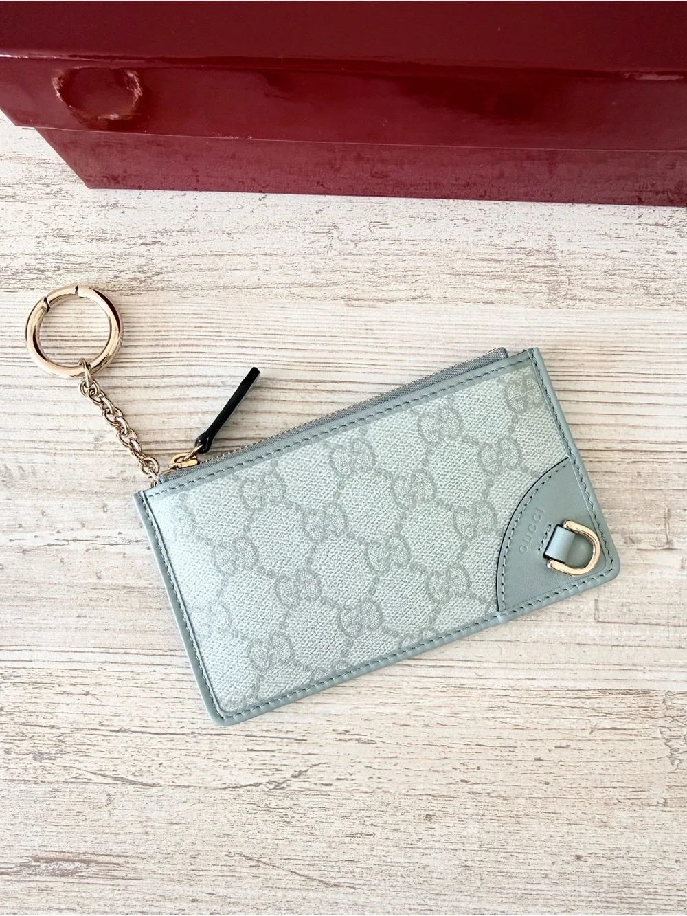 New Gucci GG canvas wallet key/cardholder with zip, blue gold